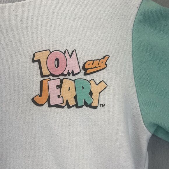 Tom & Jerry Y2k White Crew Neck Sweatshirt Cartoon Graphic Sleeves Size XS - Picture 3 of 15